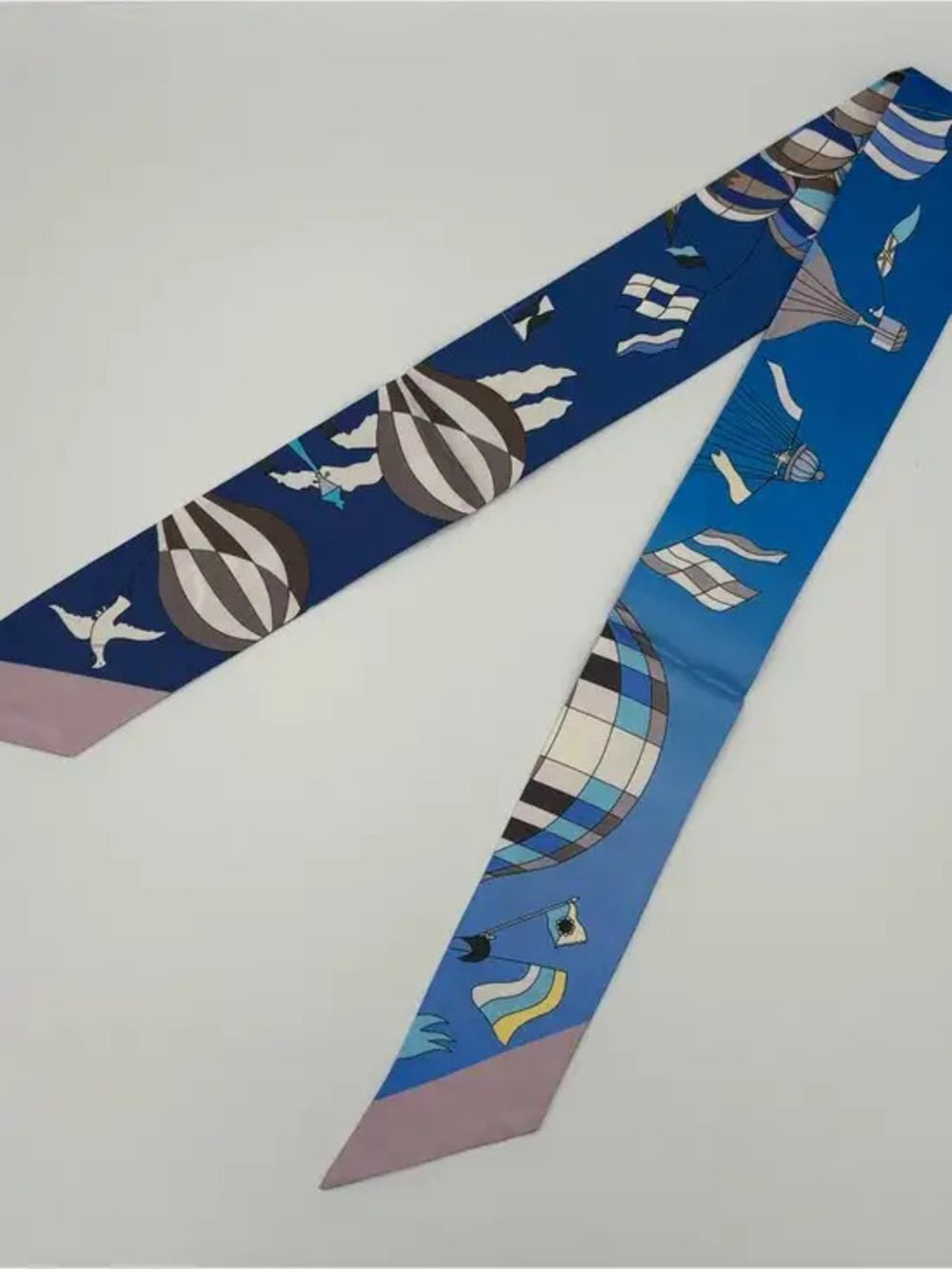Herms Twilly Near Mint Hot Air Balloon 100% Silk Bag Ribbon